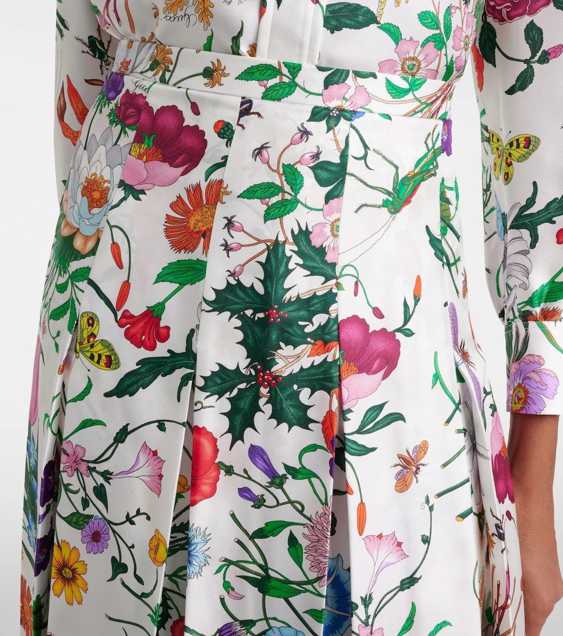 Gucci - Floral pleated silk twill mid skirt