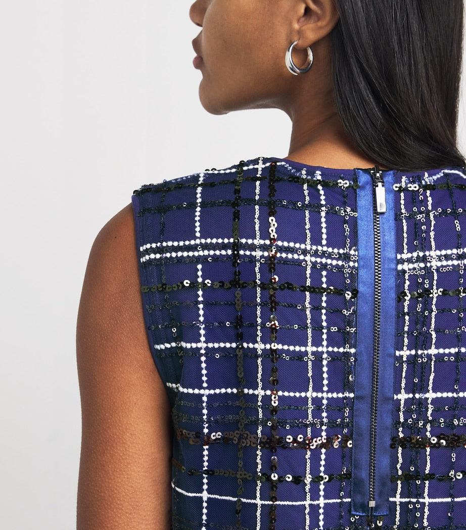 MAX&Co. Blue Sequin Check Mini Dress