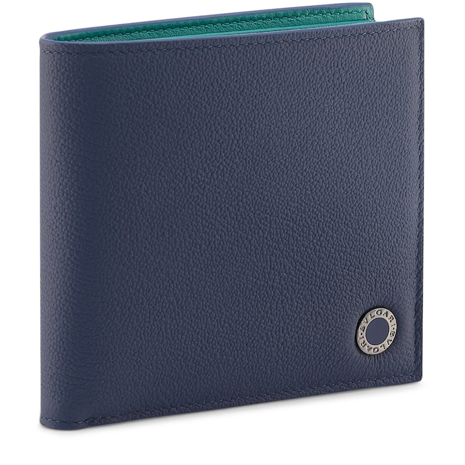 Blue Leather Compact Bifold Wallet