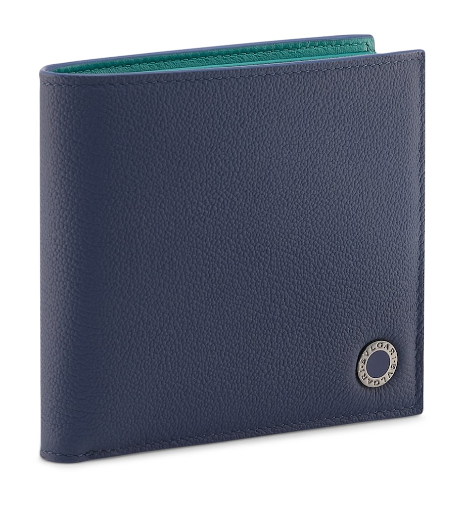 Blue Leather Compact Bifold Wallet