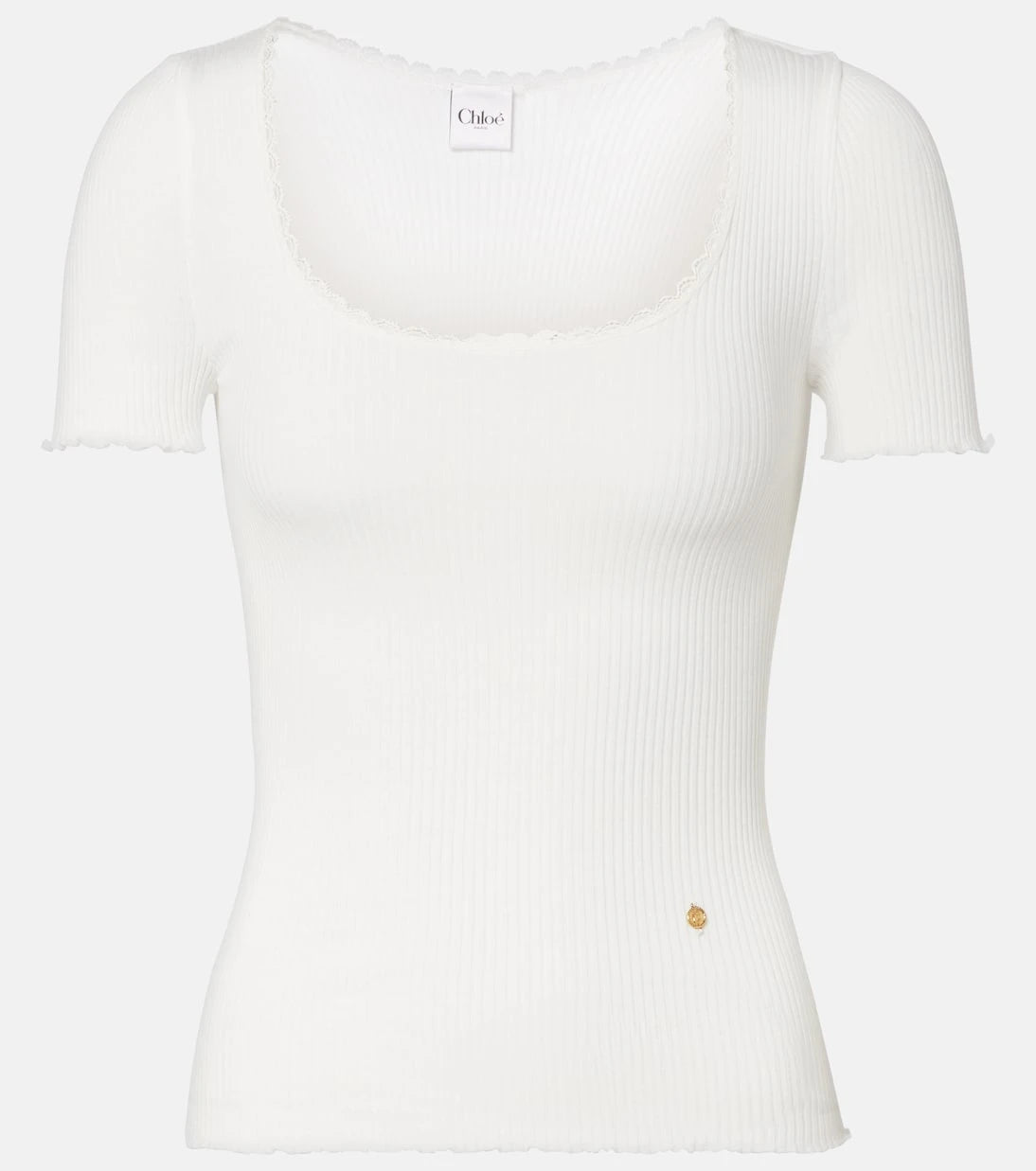 Chloé - Lace-trimmed ribbed-knit cotton T-shirt