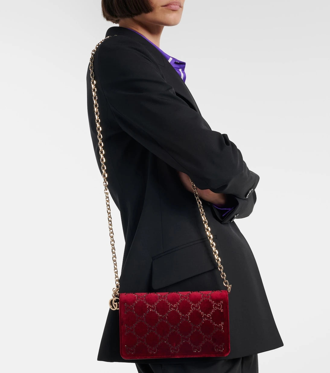 Gucci - GG Crystal velvet wallet on chain