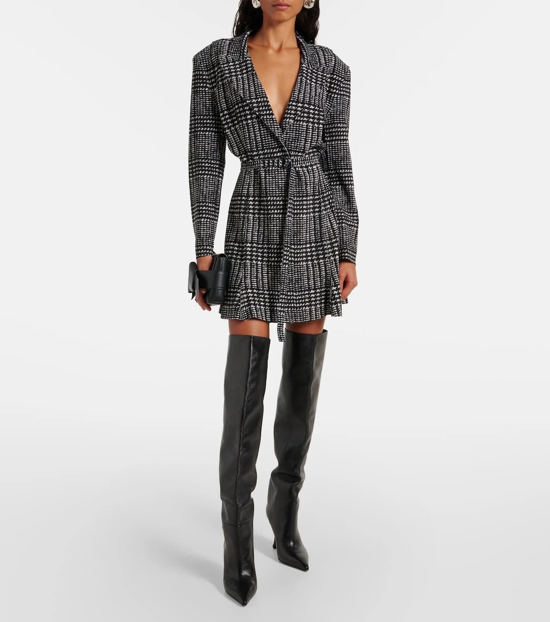 Norma Kamali - Belted plaid minidress