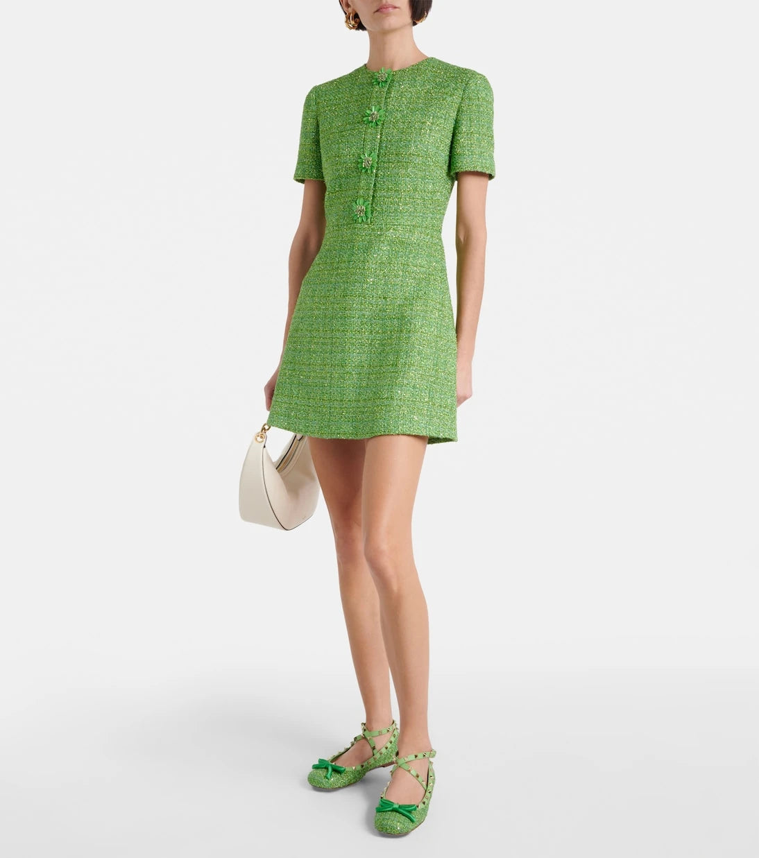 Valentino Garavani - Rockstud tweed lamé ballet flats