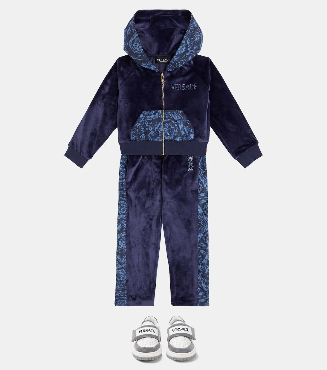 Versace Kids - Barocco embellished velvet track pants