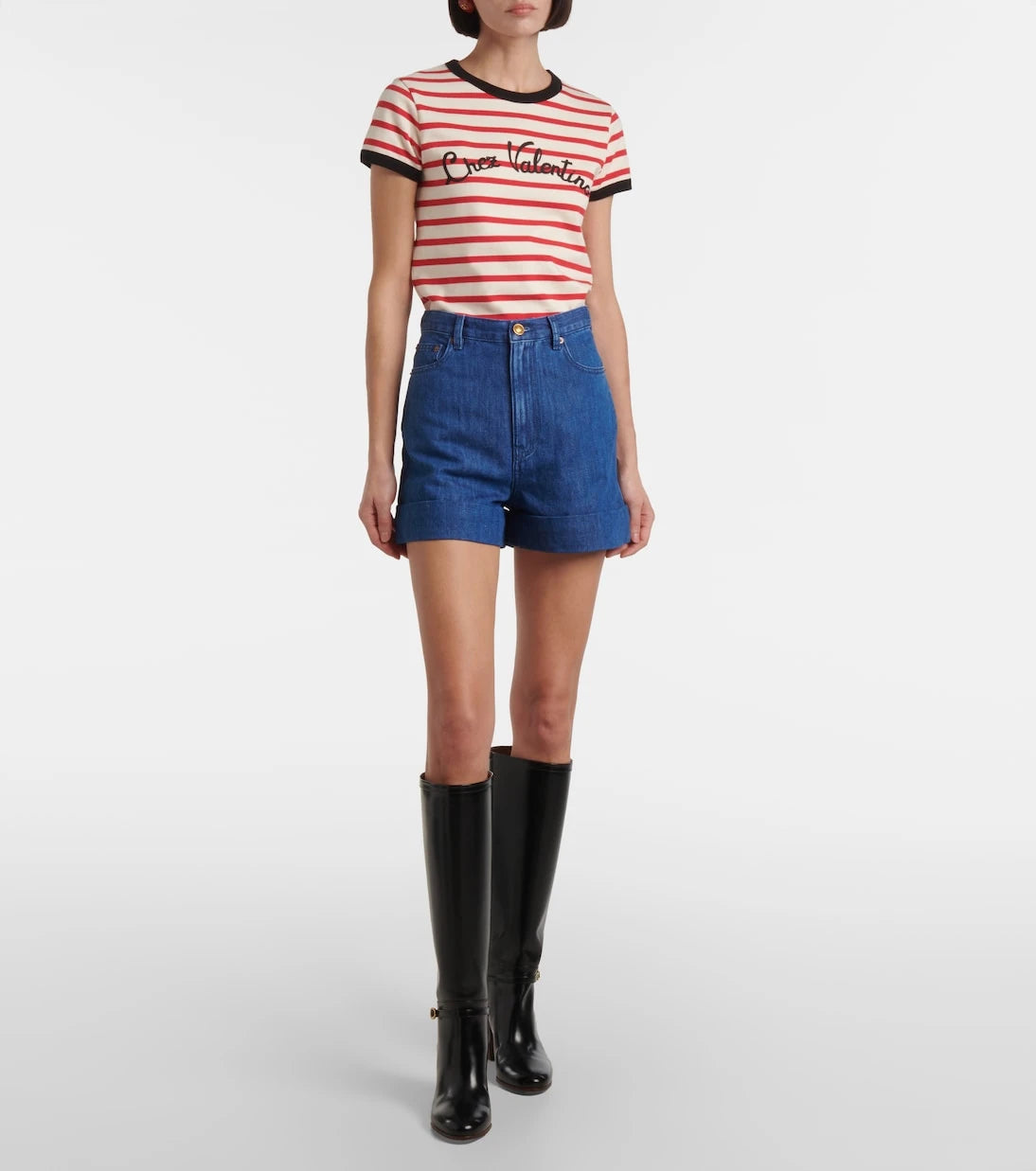 Valentino - Cotton and linen denim shorts