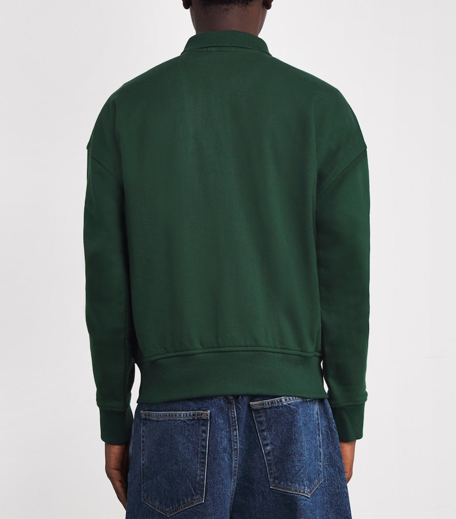 Green Cotton-Blend Collared Sweatshirt