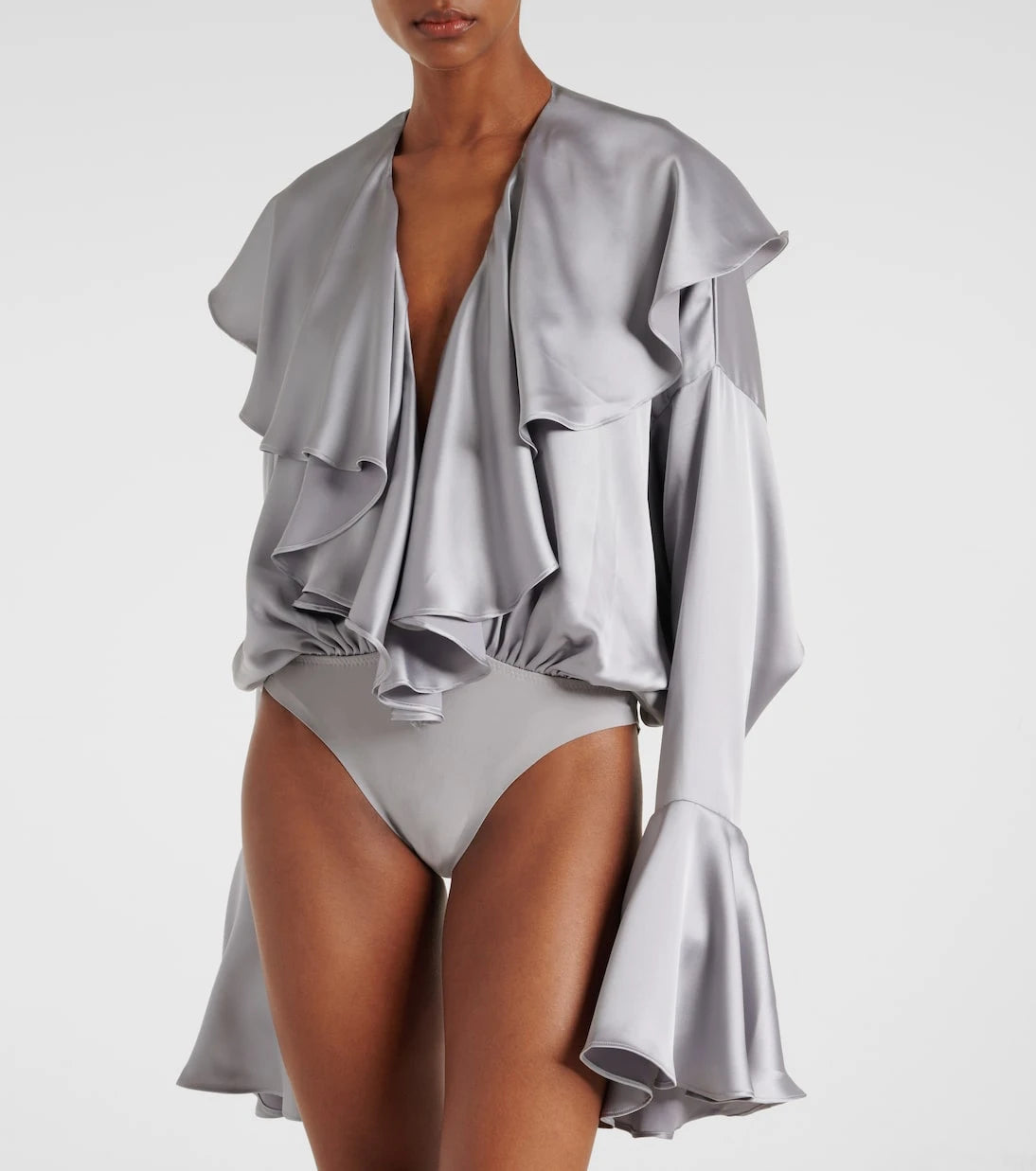 Norma Kamali - Ruffled satin bodysuit