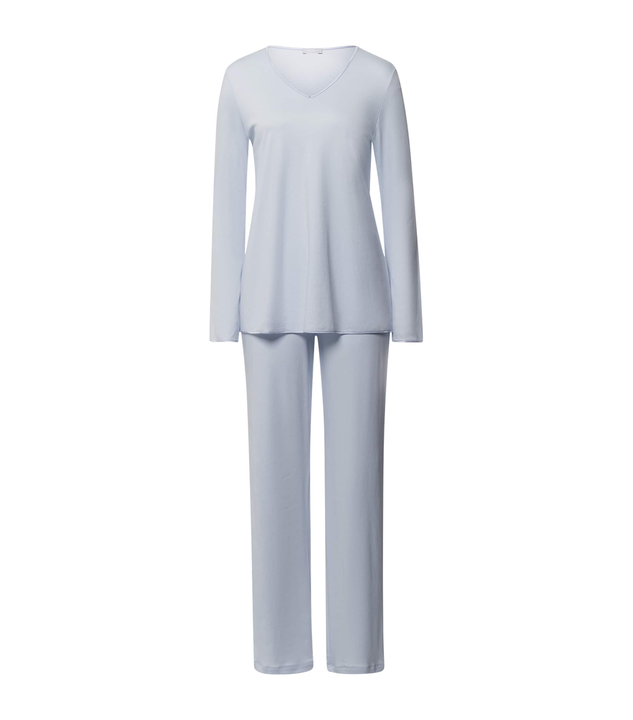 Hanro Blue Cotton Long-Sleeve Pyjama Set