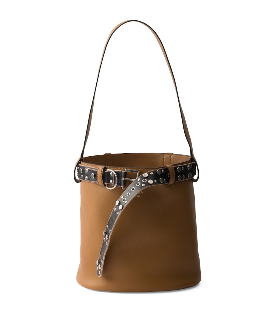 Prada Brown Leather Buckled Bucket Bag