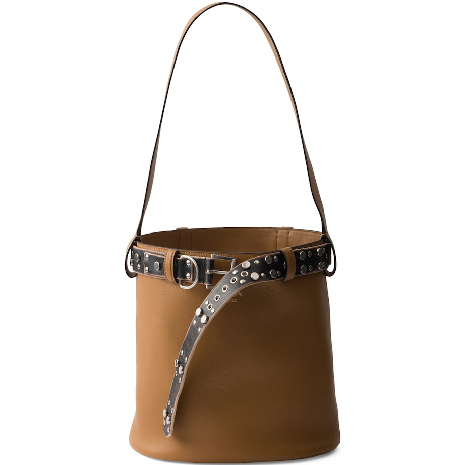 Prada Brown Leather Buckled Bucket Bag