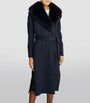 Yves Salomon Blue Cashmere-Wool Fox Fur-Trim Coat