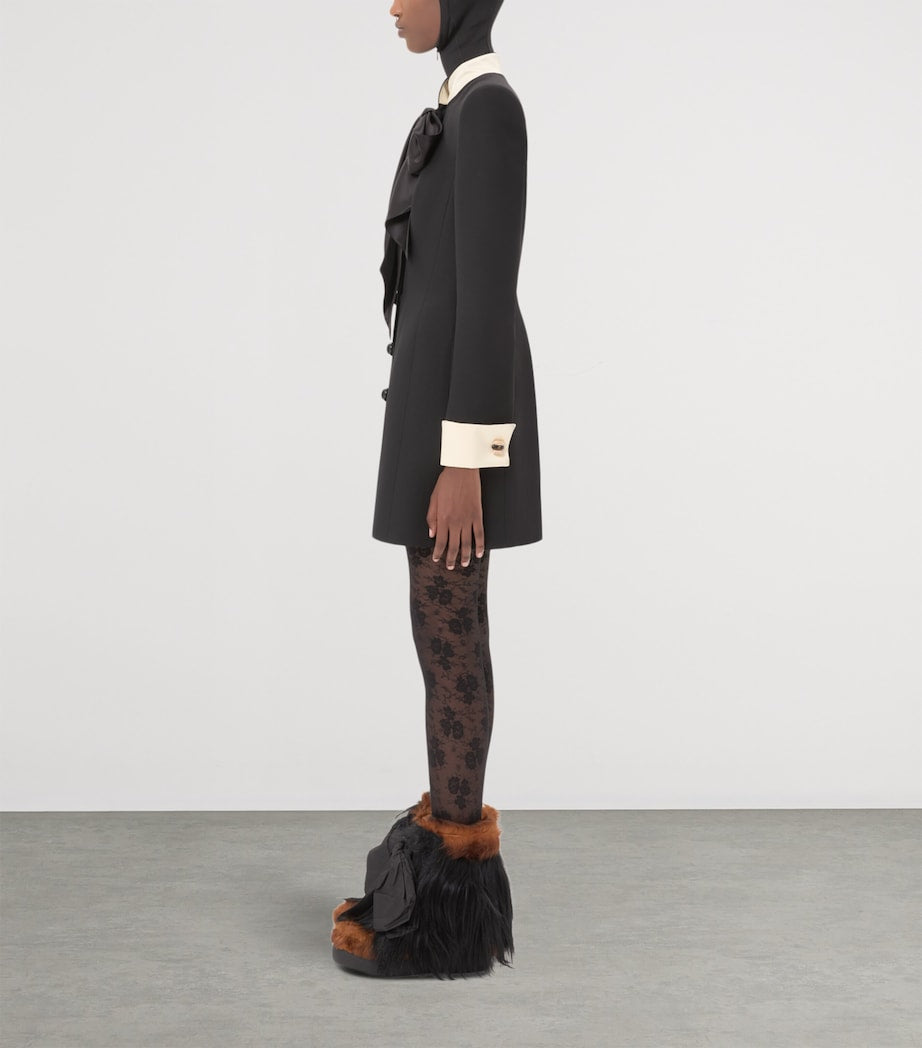 Valentino Black Wool-Silk Crepe Mini Shirt Dress