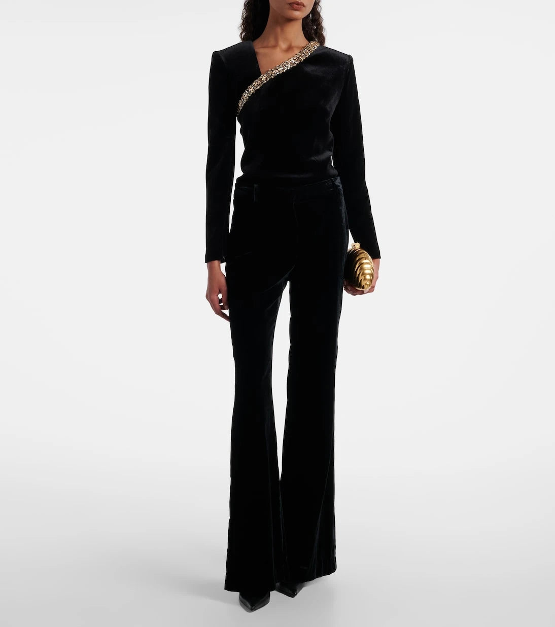 Roland Mouret - Asymmetric embellished velvet top