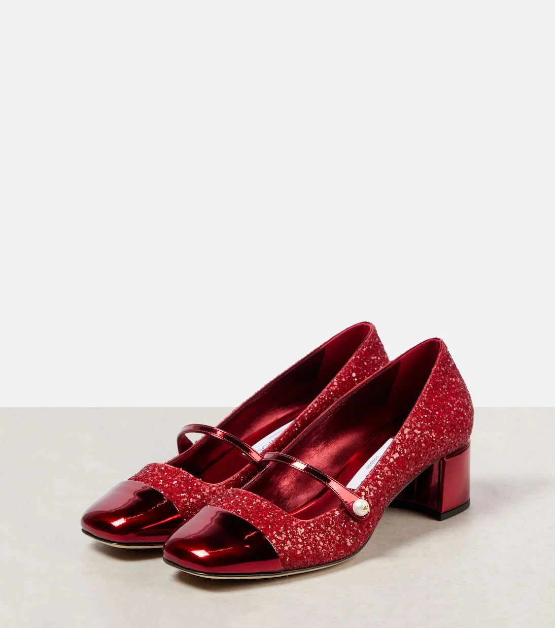 Jimmy Choo - حذاء ماري جين إليزا 45 بكعب شمواه لامع