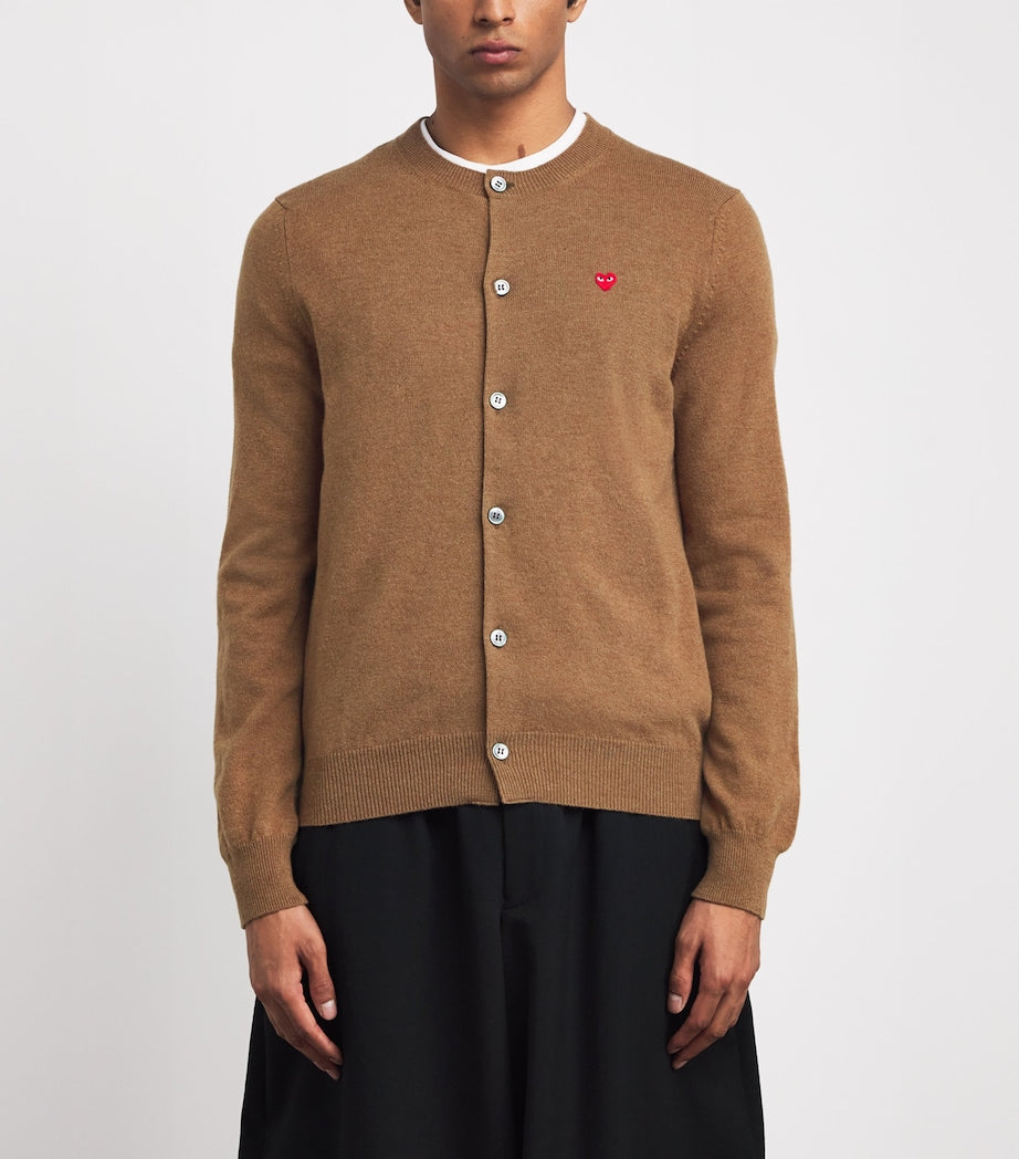 Comme Des Garçons Play Brown Wool Mini Heart Cardigan