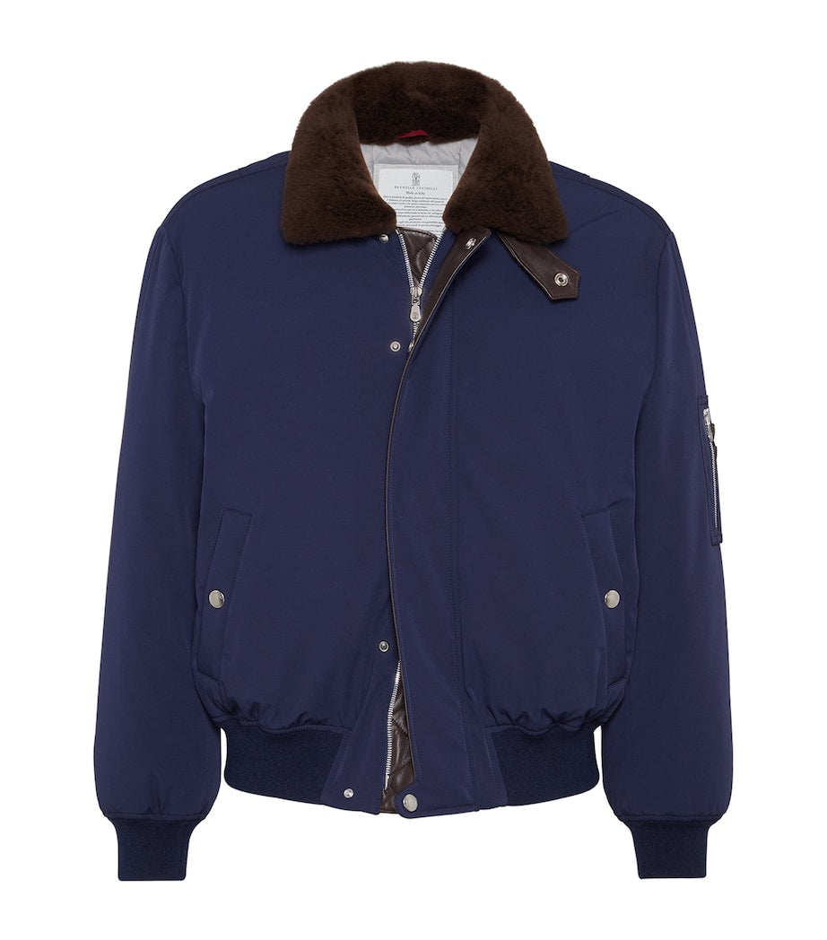 Brunello Cucinelli Blue Down-Filled Bomber Jacket