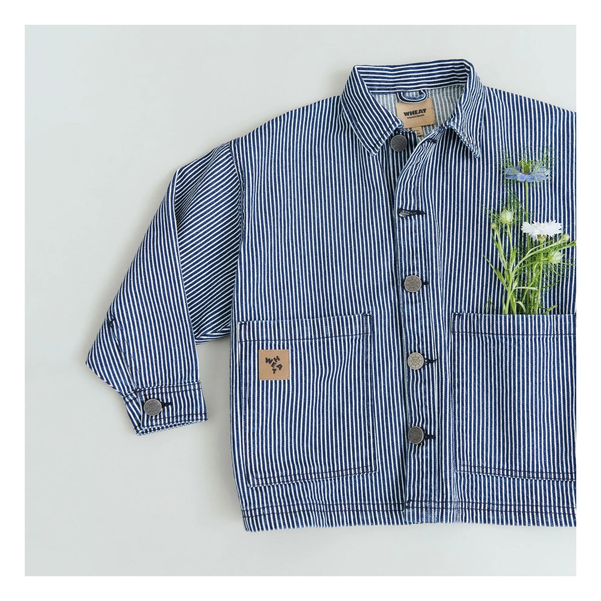 Wheat - Cole Denim Stripe Organic Cotton Jacket | Blue