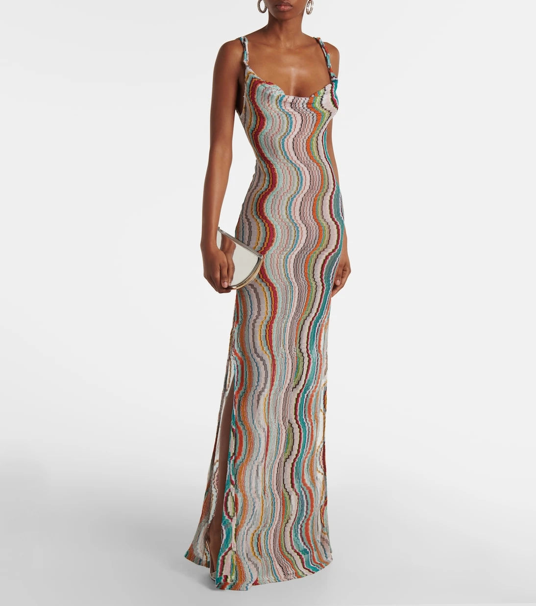 Missoni - فستان ماكسي لاميه مكشوف الظهر بنقشة ويف