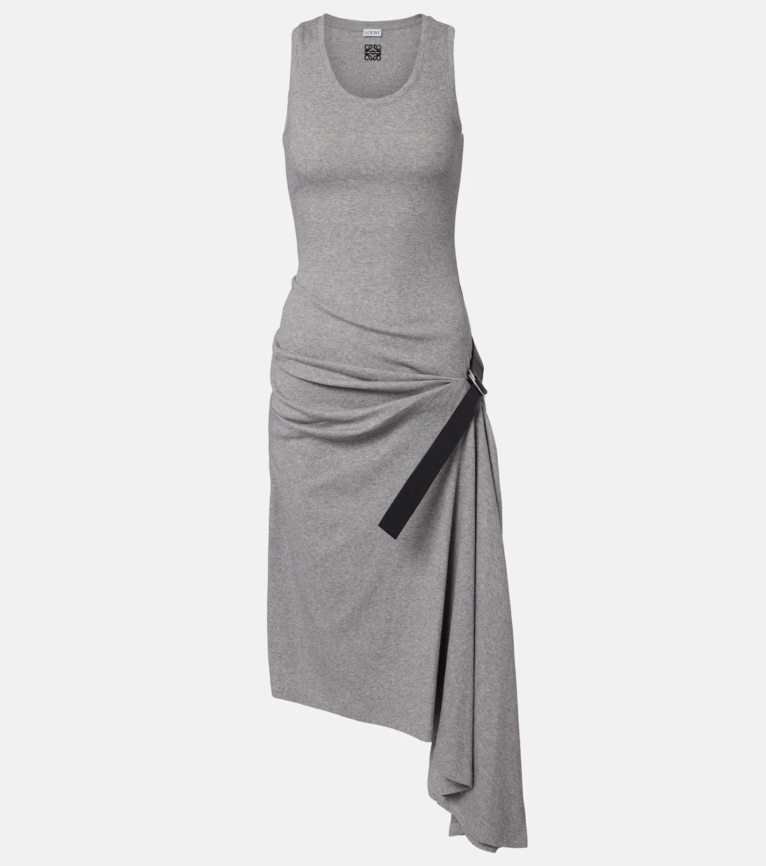 Loewe - Belted ribbed-knit draped cotton-blend midi dress