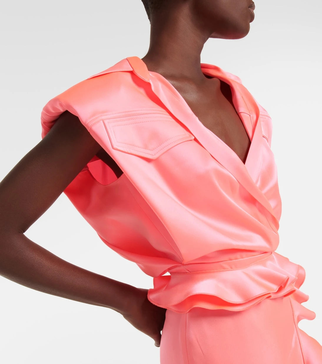 David Koma - Ruffle satin wrap gown