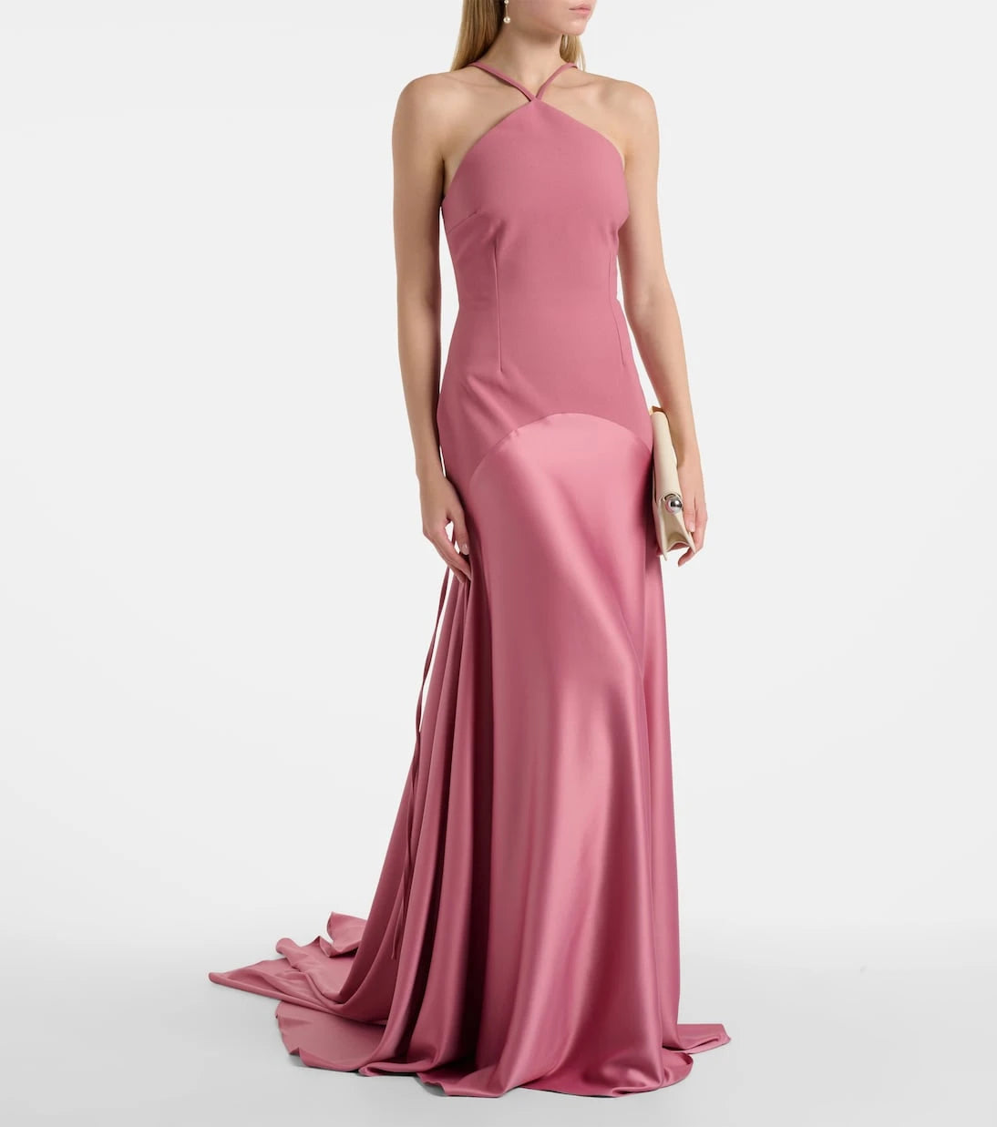 Solace London - Florie satin-trimmed halterneck gown