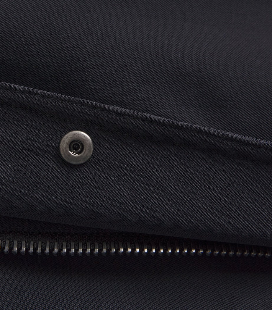 Navy Down Waterproof Shearling-Lined Short Parka