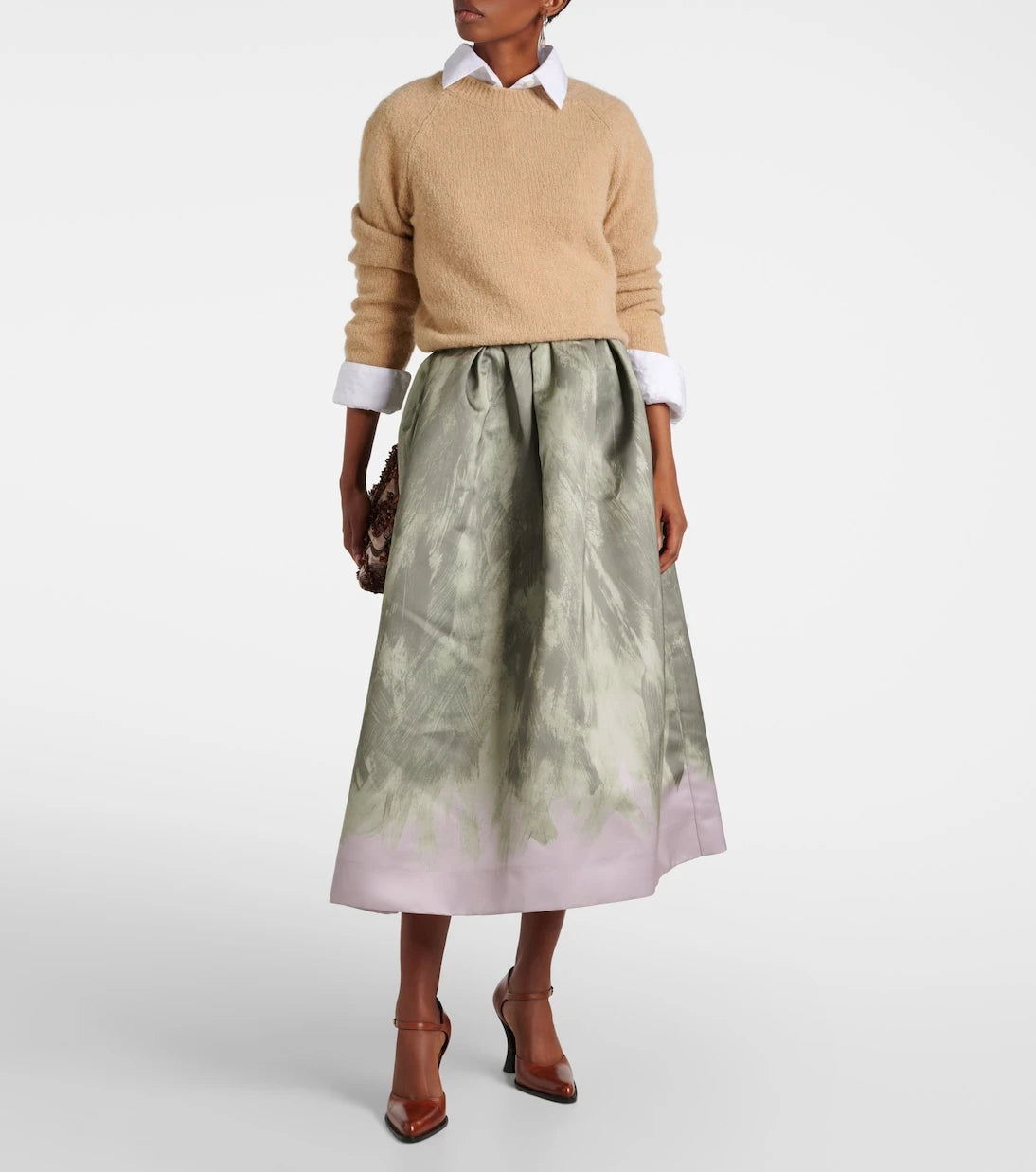 Dries Van Noten - تنورة ميدي من الساتان