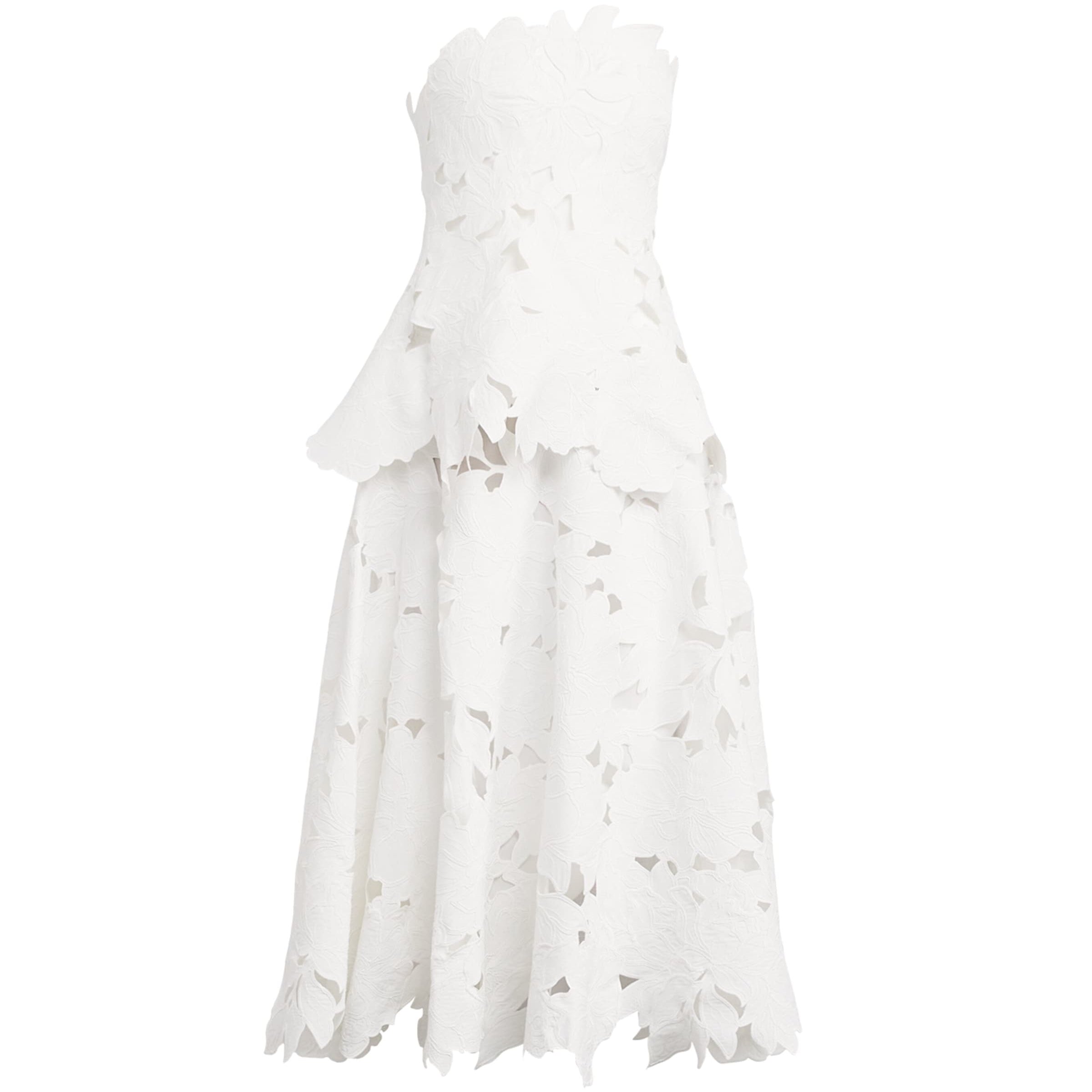 Embroidered Floral Strapless Midi Dress