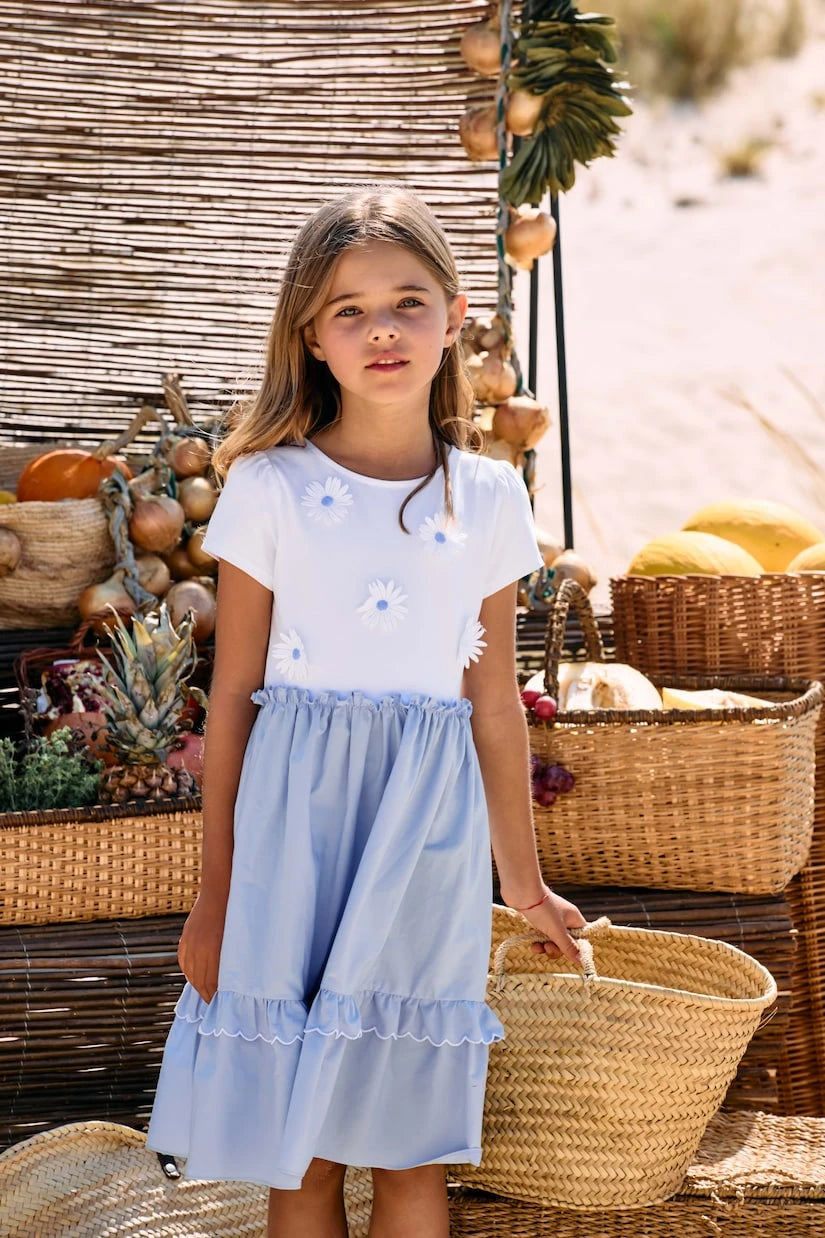 Patachou - Floral-appliqué cotton-blend dress