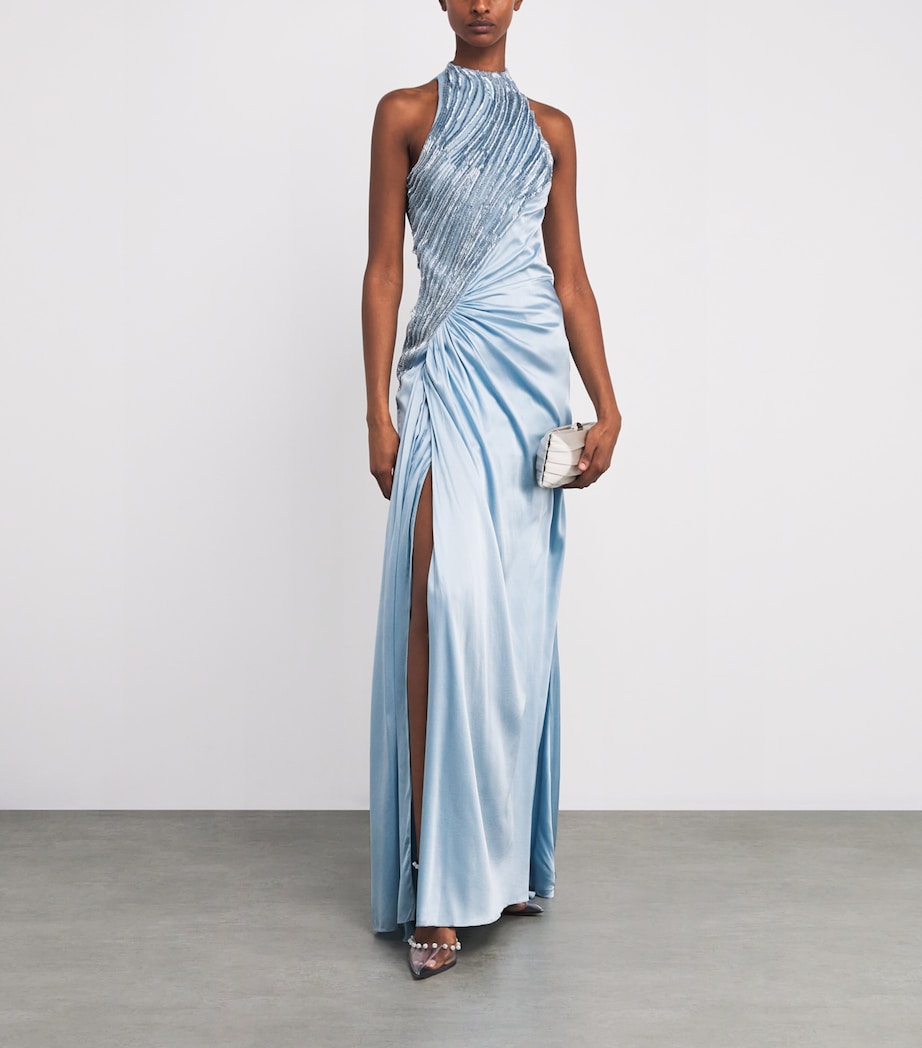 Gaurav Gupta Blue Silk-Blend Embellished Nephele Gown