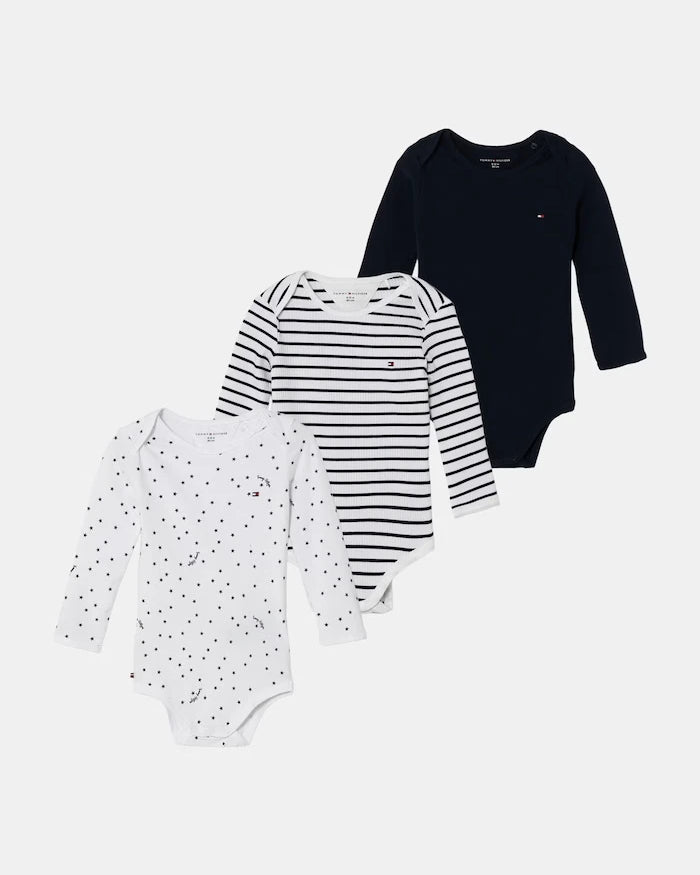 Tommy Hilfiger bebek body 3'lü pamuk ve elastan