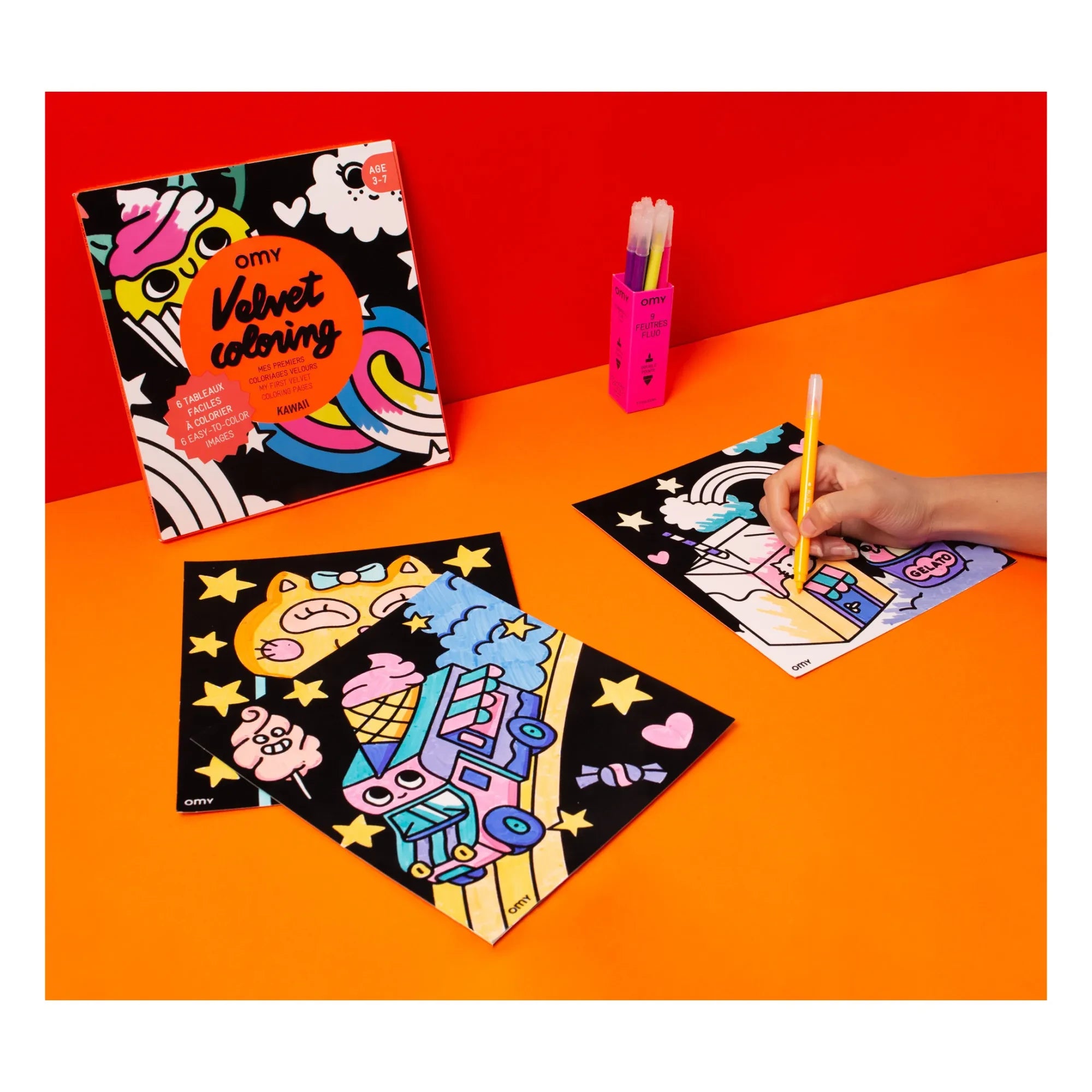 Omy - Velvet coloring book - Kawai | Orange