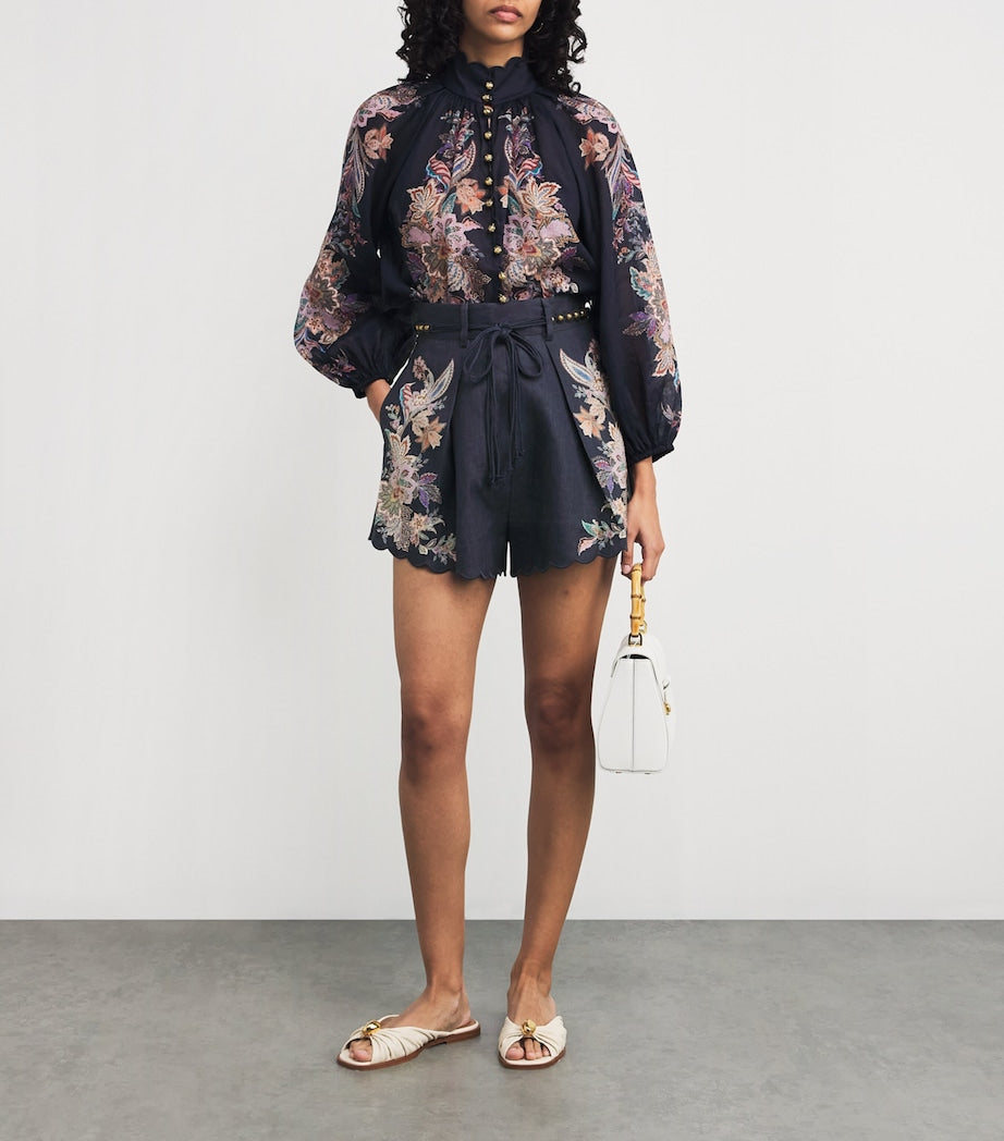 Zimmermann Navy Linen Rhiannon Tuck Shorts