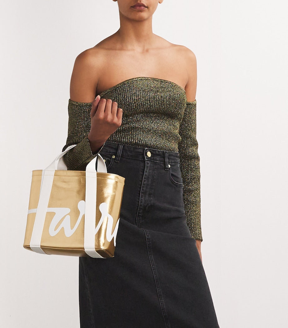 Harrods Gold Mini Cotton Logo Tote Bag