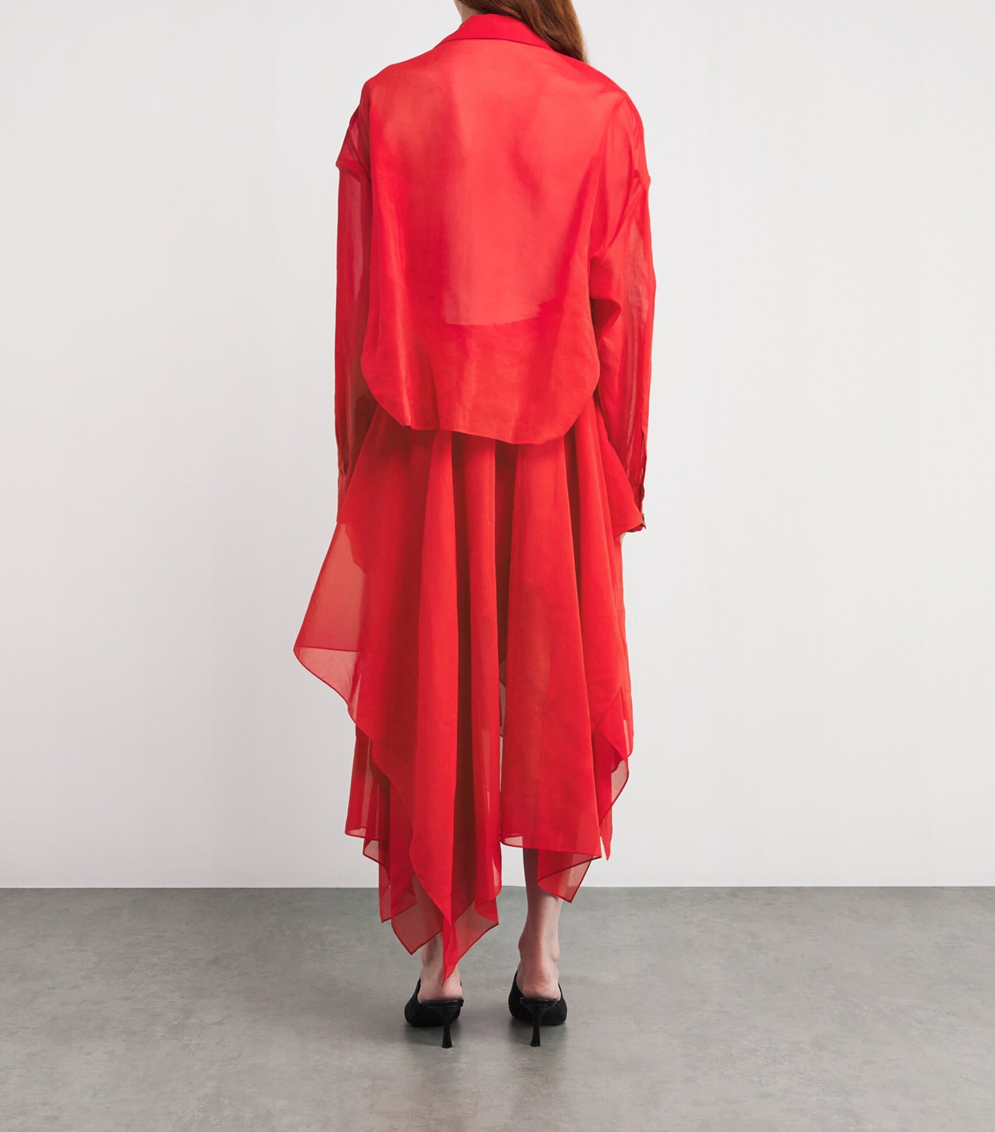 A.W.A.K.E. Mode Red Silk Organza Shirt Midi Dress