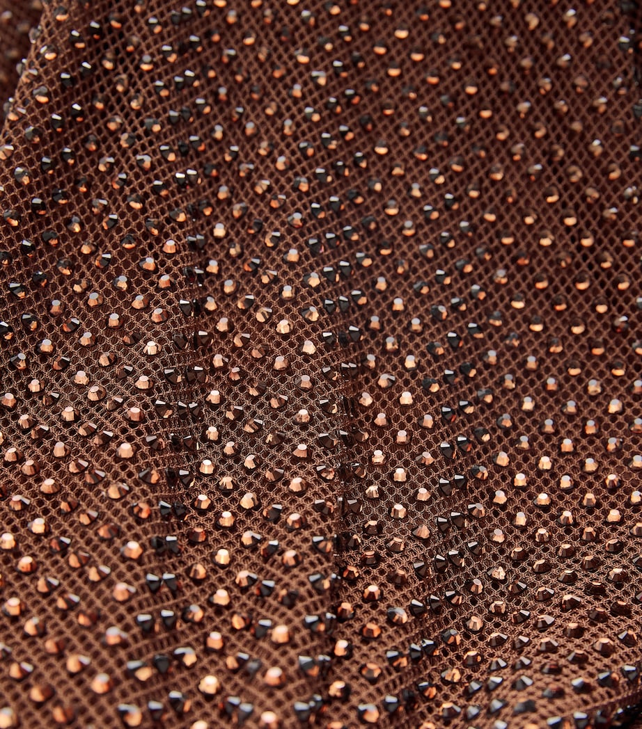 Self-Portrait Brown Mesh Rhinestone-Embellished Maxi Dress