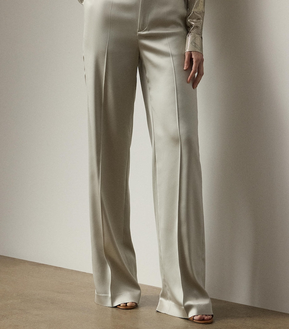 Ivory Satin Wide-Leg Trousers