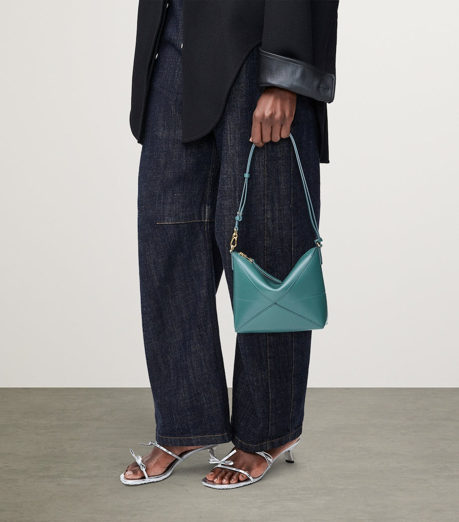 LOEWE Green Leather Puzzle Pouch Bag