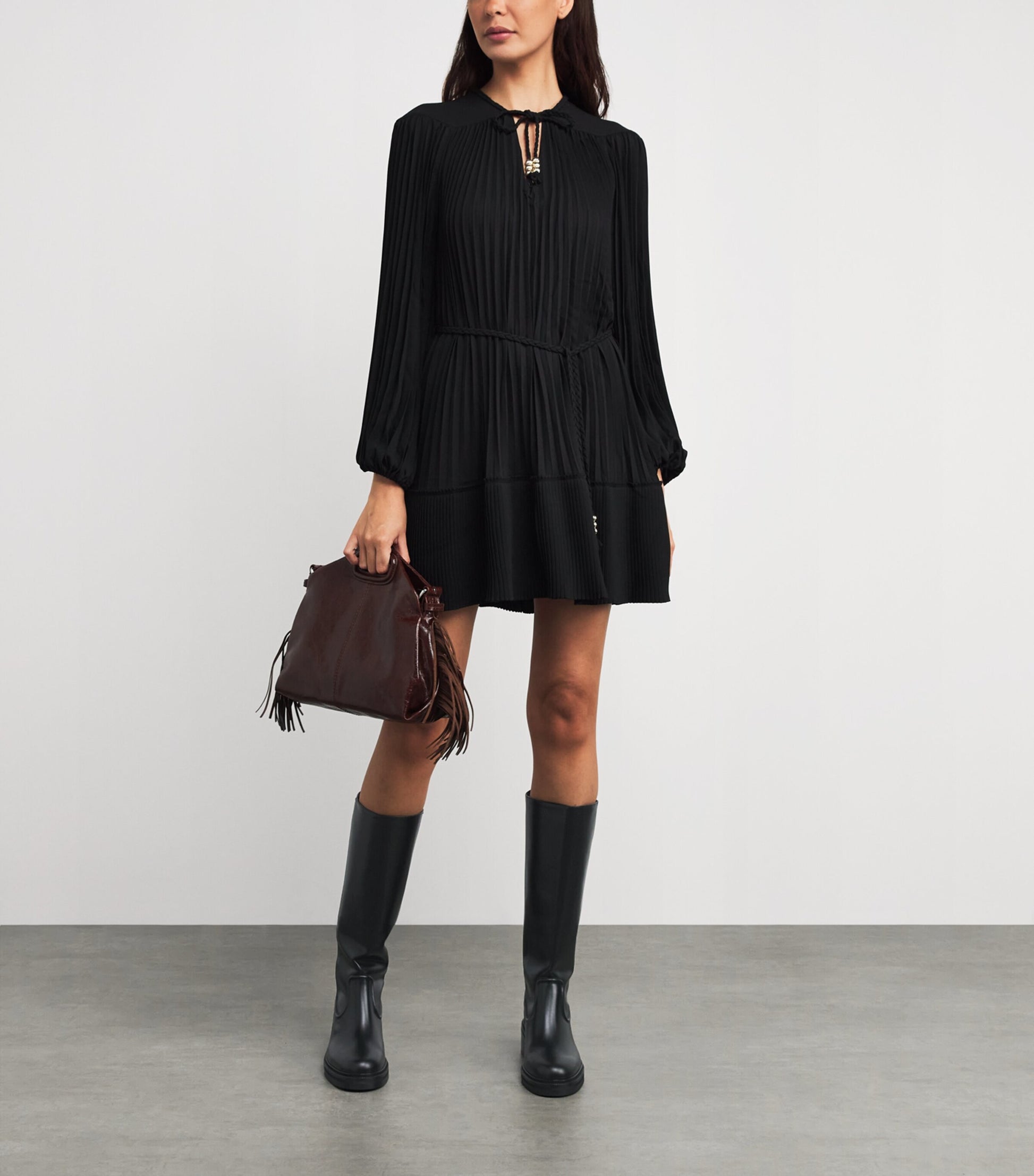 Maje Black Leather Knee-High Boots