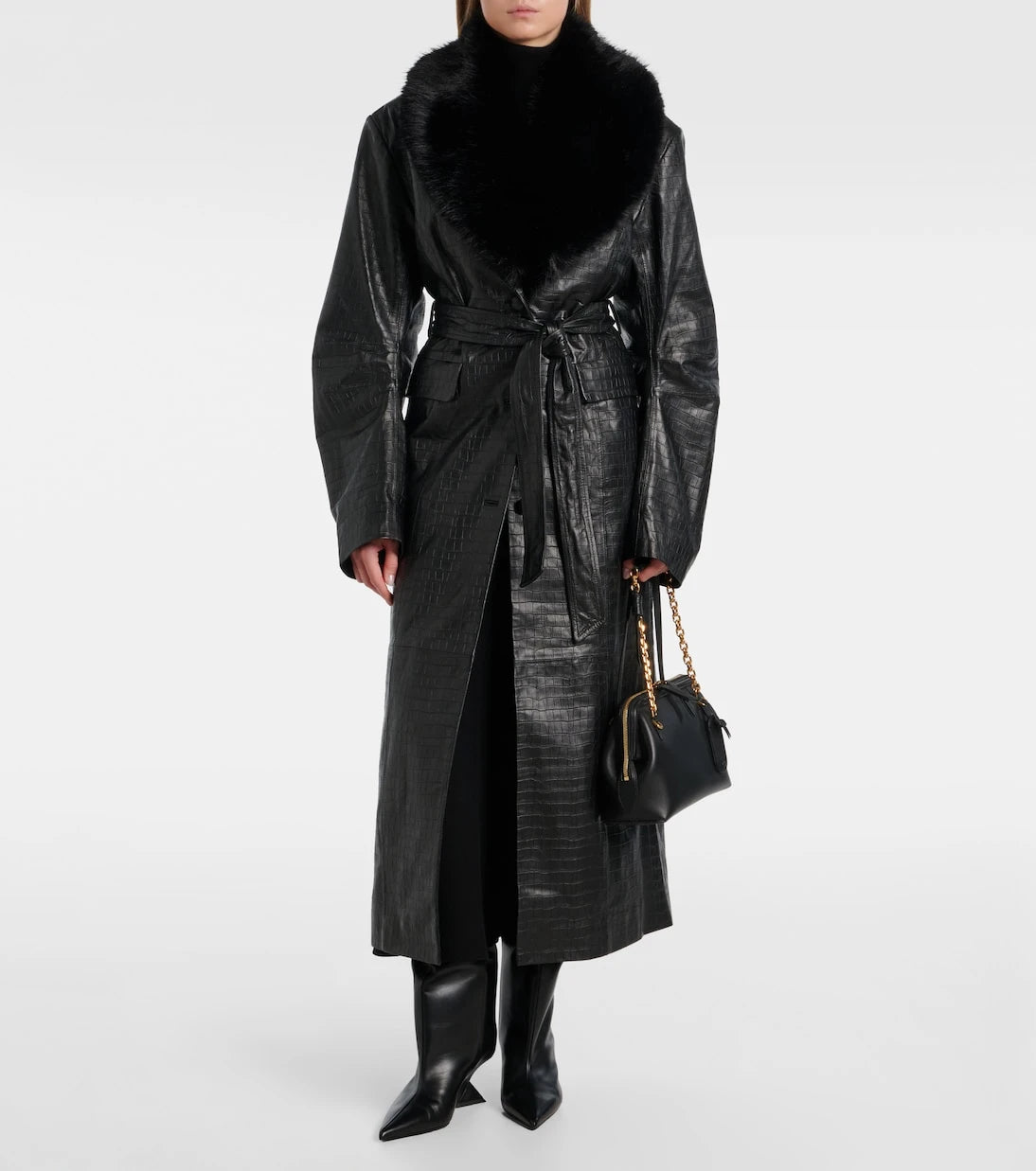 Rotate - Croc-effect leather coat