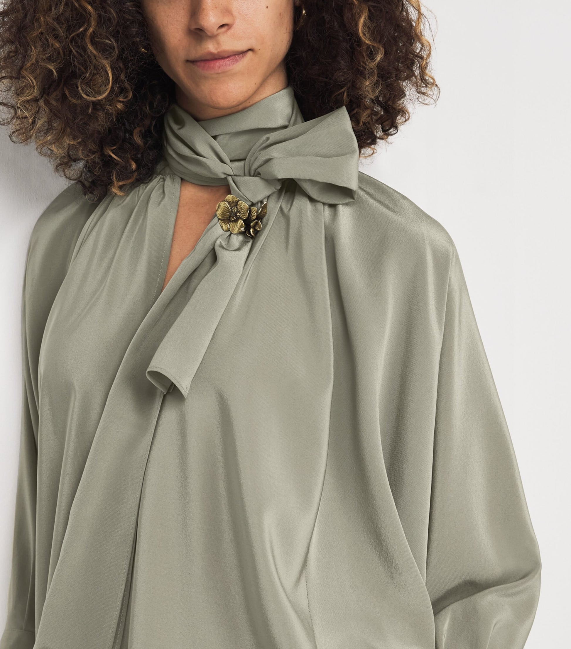 Max Mara Green Silk Tie-Neck Blouse