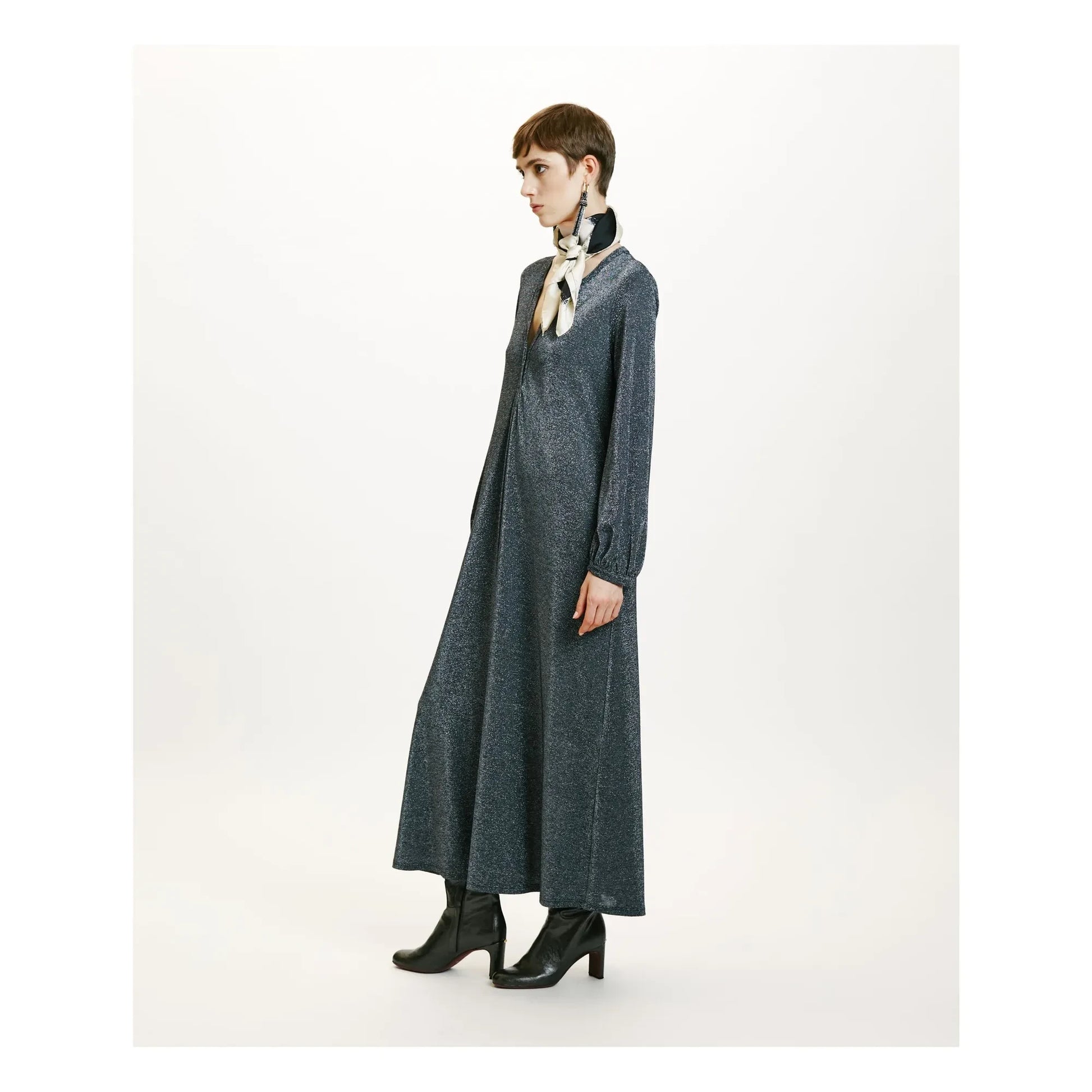 Momoni - Amede Metallic Dress | Silver grey