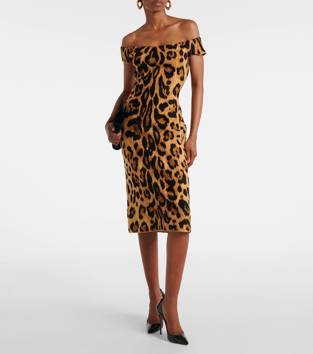 Oscar de la Renta - Leopard-print off-shoulder midi dress