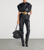Balmain Black Faux Leather Draped Top