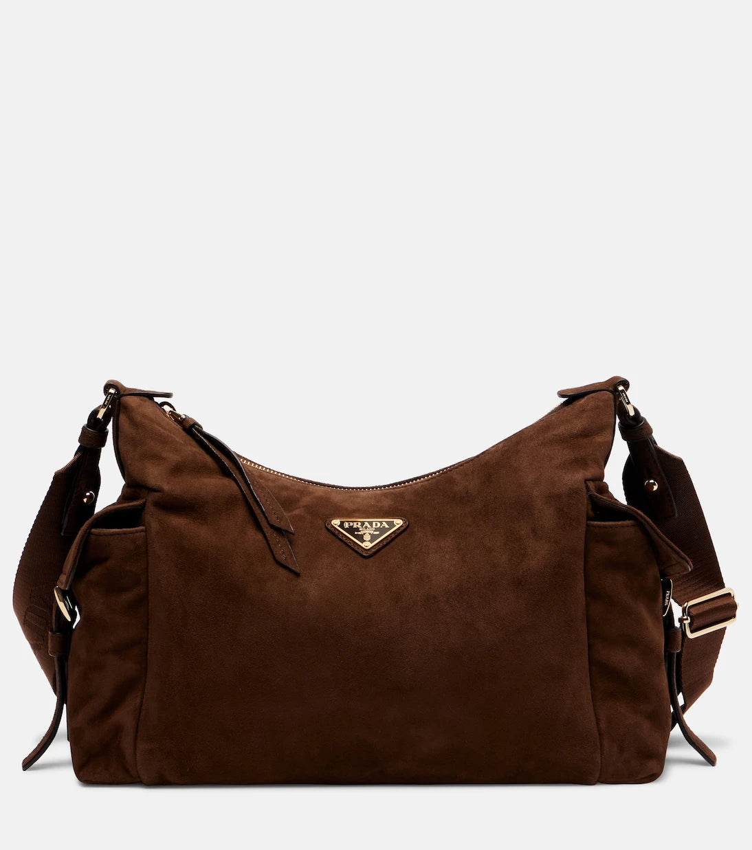 Prada - حقيبة كتف كبيرة من الشامواه طراز Prada Explore