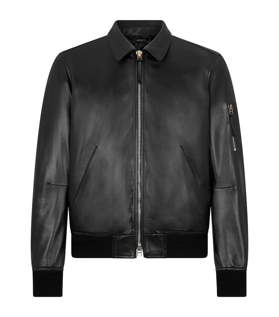Black Leather Bomber Jacket