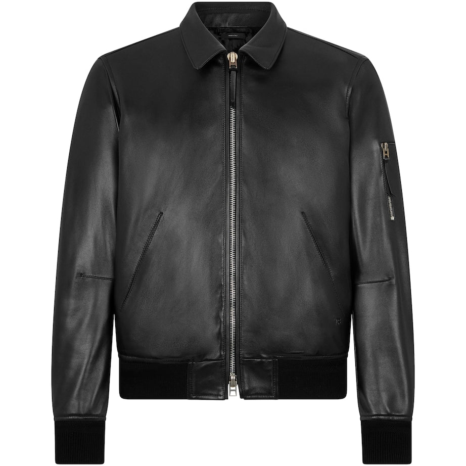 Black Leather Bomber Jacket