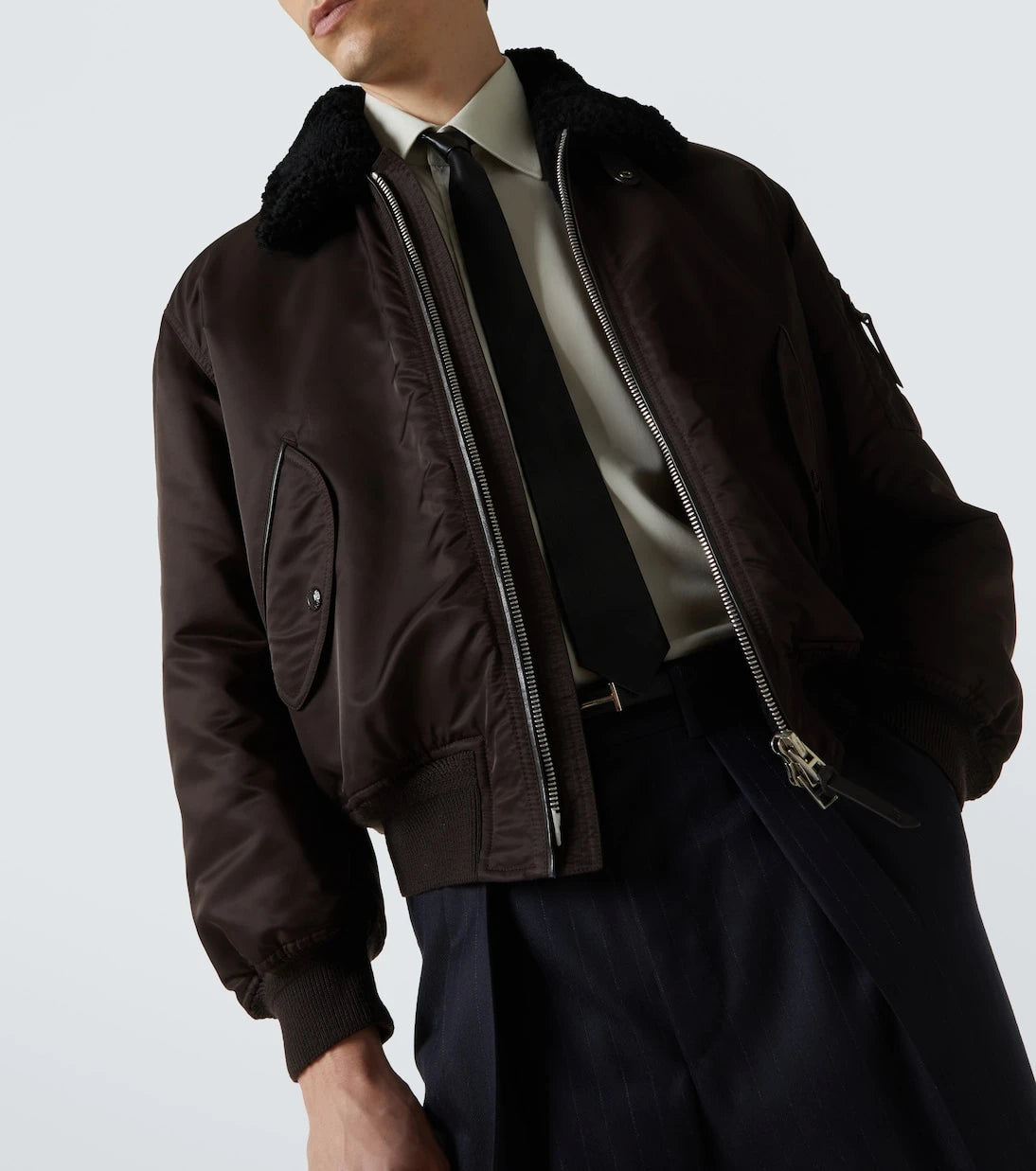 Tom Ford - Shearling-trimmed satin bomber jacket