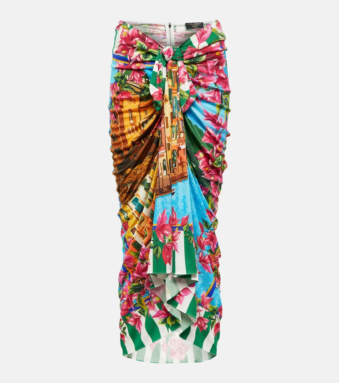 Dolce&Gabbana - Portofino ruched silk midi skirt